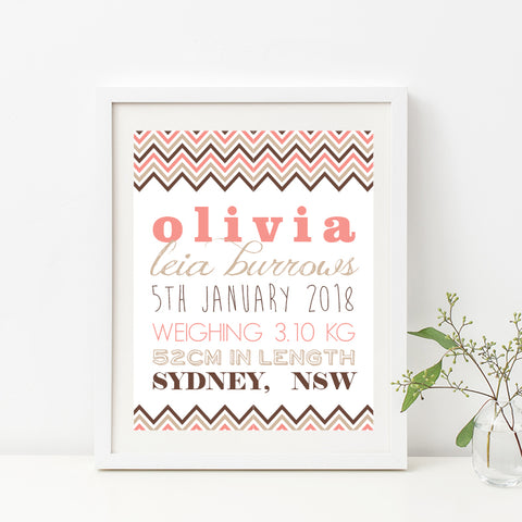 Straight Line Typography Birth Print - Girl