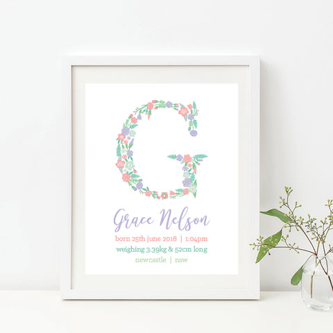 Vintage Typography Birth Print - Girl