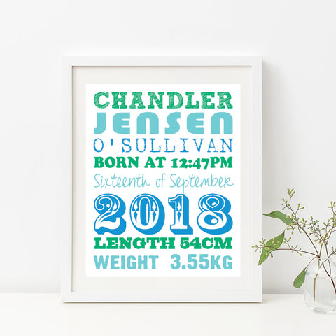 Chevron Typography Birth Print - Boy