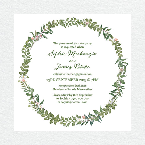 Botanical Wreath Engagement Invitation