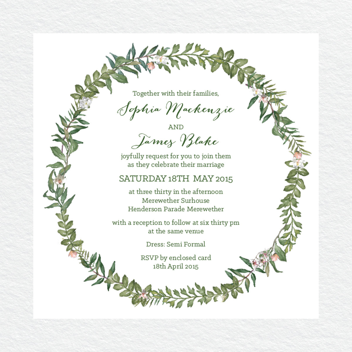 Botanical Wreath Square Invitation