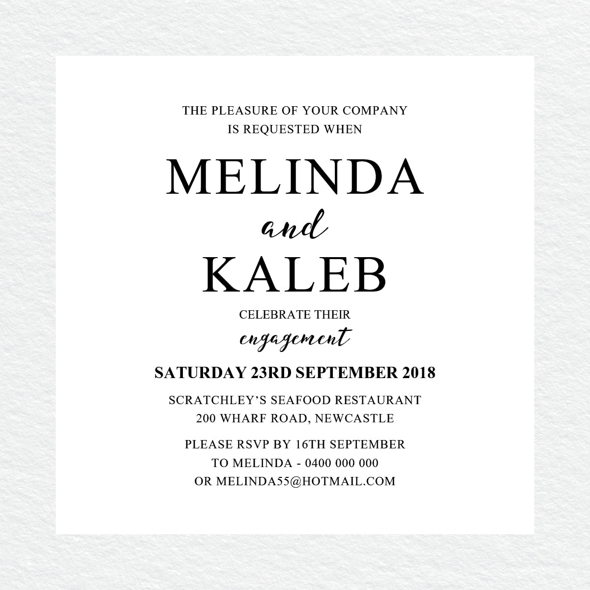 Ebony Script Engagement Invitation