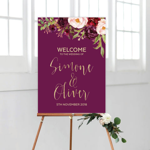 Floral Marsala Foil Invitation