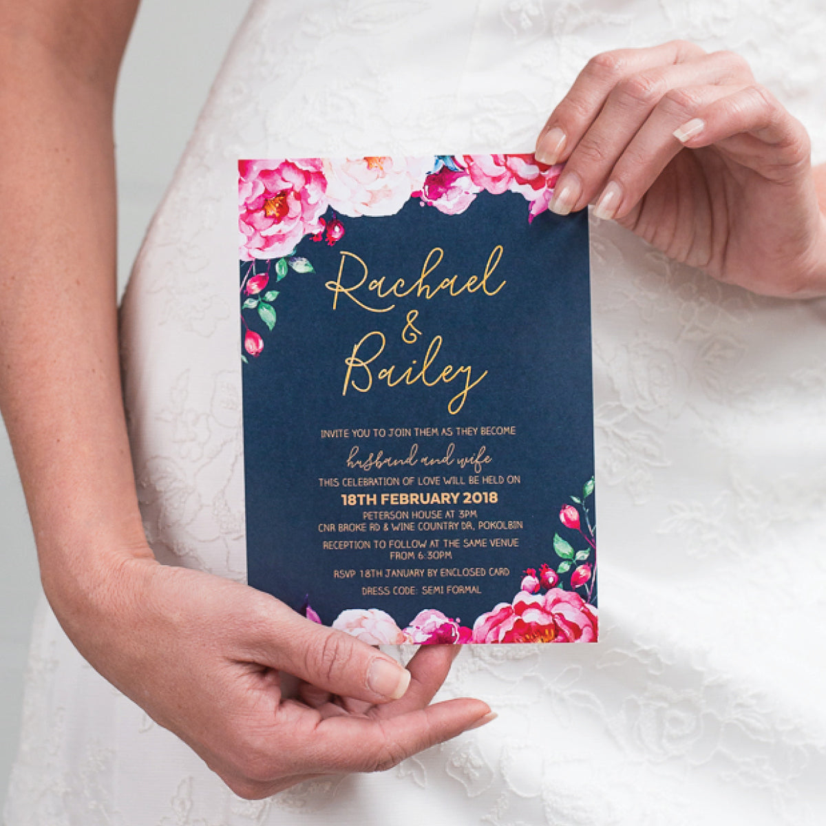 In Bloom (Navy) Rectangle Invitation