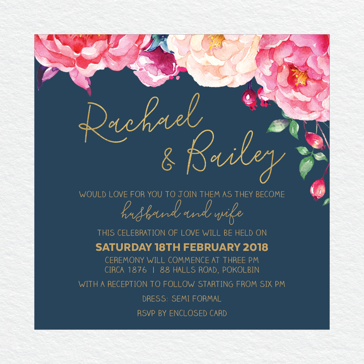 In Bloom (Navy) Square Invitation