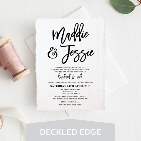 Modern Monogram Deckled Edge Invitation
