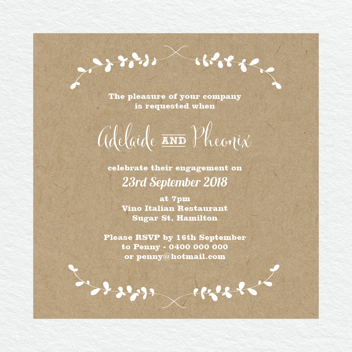 Rustic Laurels Engagement Invitation