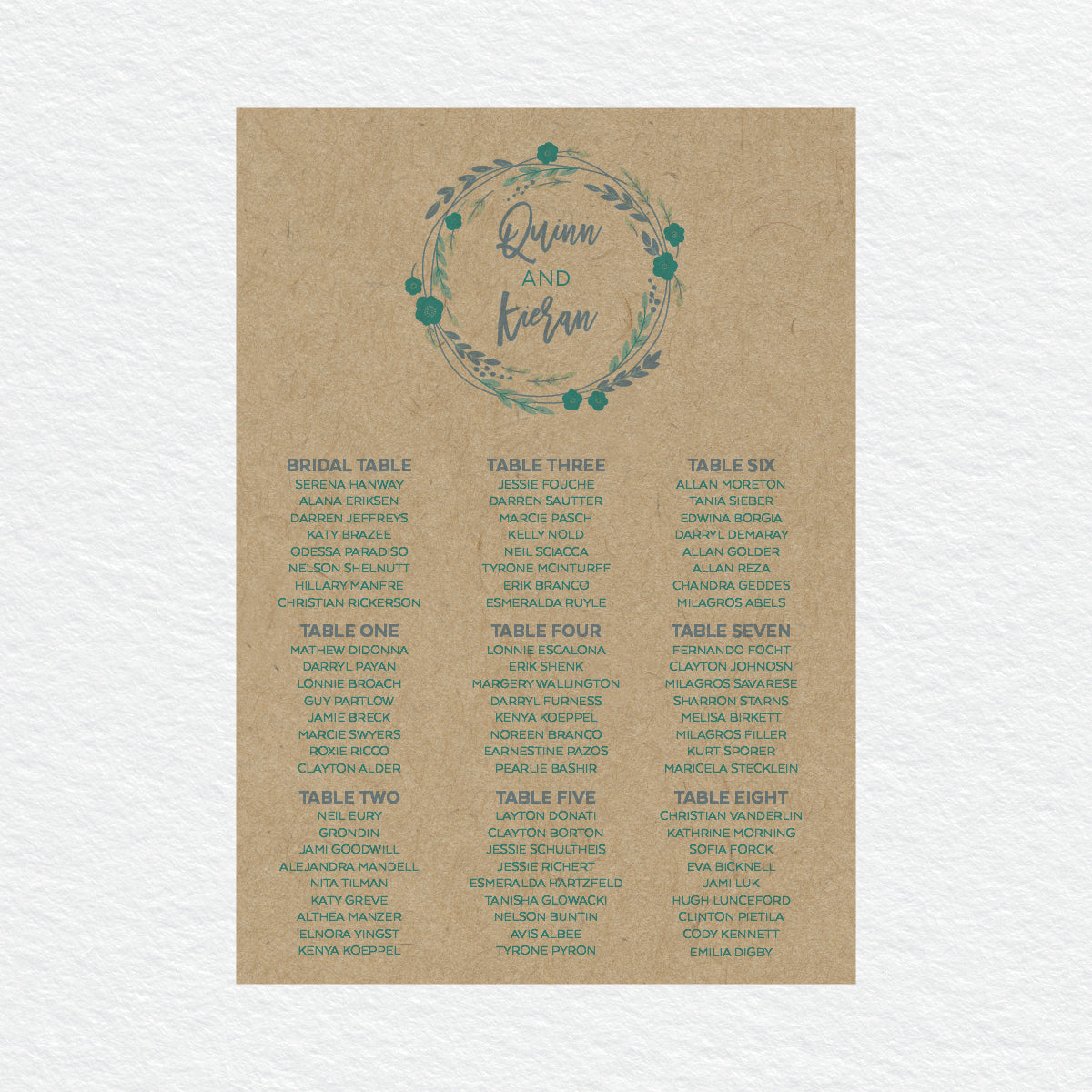 Rustic Wreath Seating Chart