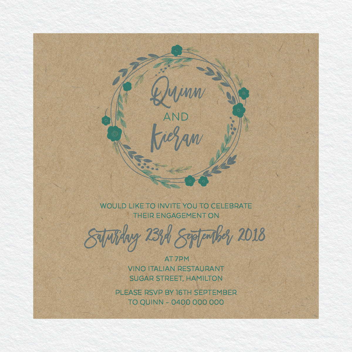 Rustic Wreath Engagement Invitation