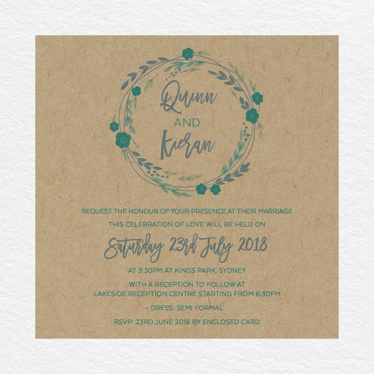 Rustic Wreath Square Invitation