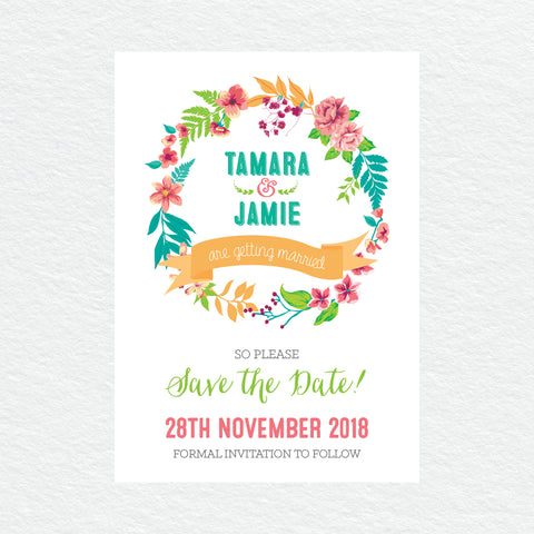 Vibrant Tropfest Save the Date Card