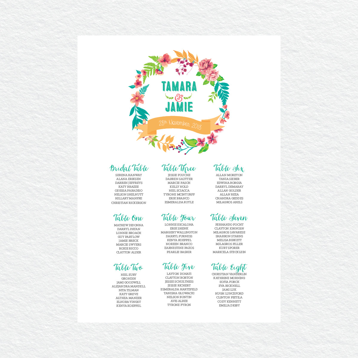 Tropical Celebration Seating Chart