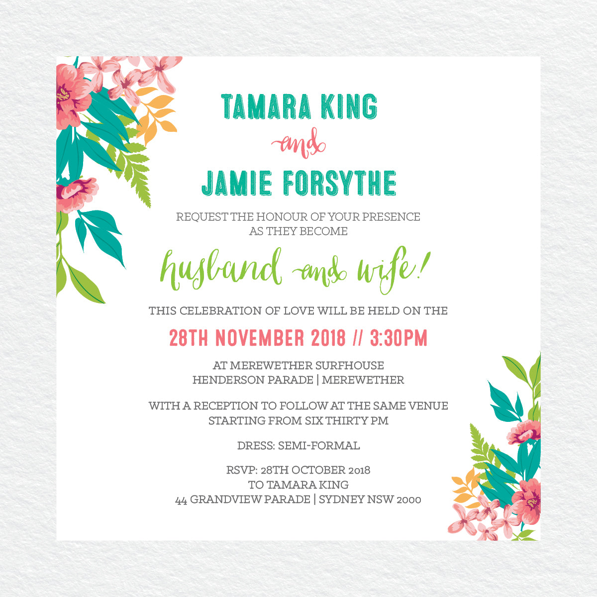 Tropical Celebration Square Invitation