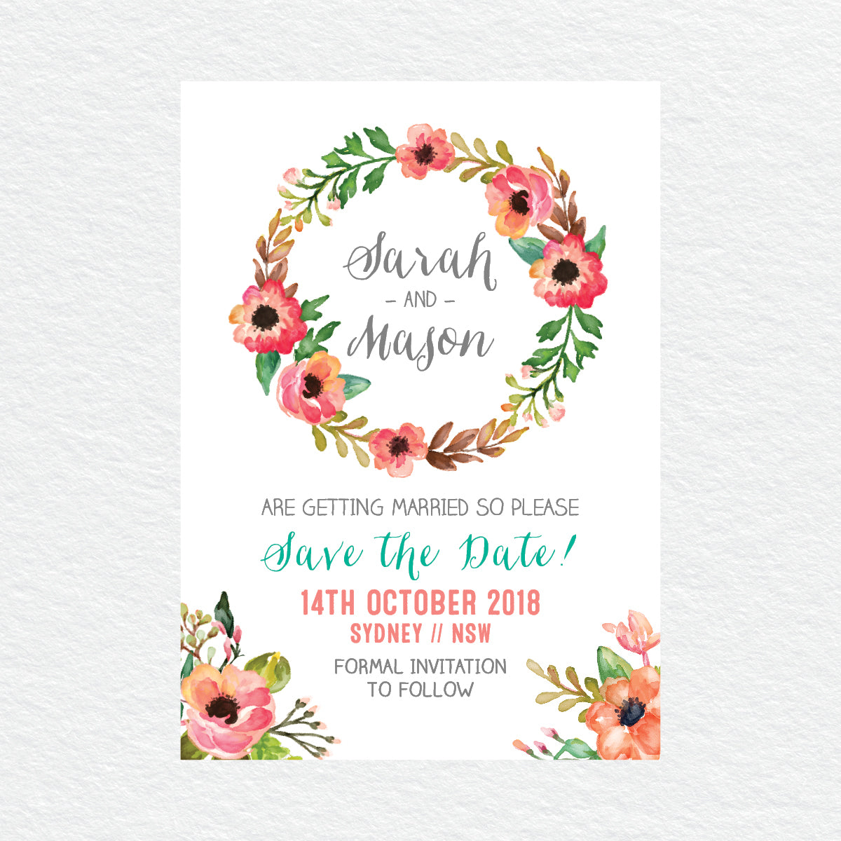 Watercolour Blooms Save the Date Card