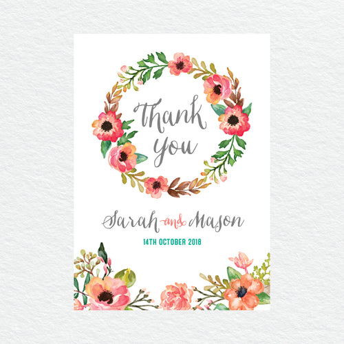 Watercolour Blooms Thankyou Cards