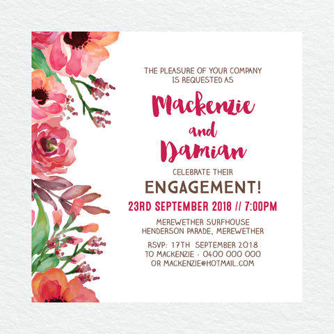 Watercolour Blooms Square Invitation