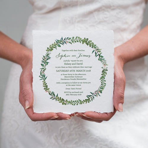 Botanical Wreath Deckled Edge Invitation