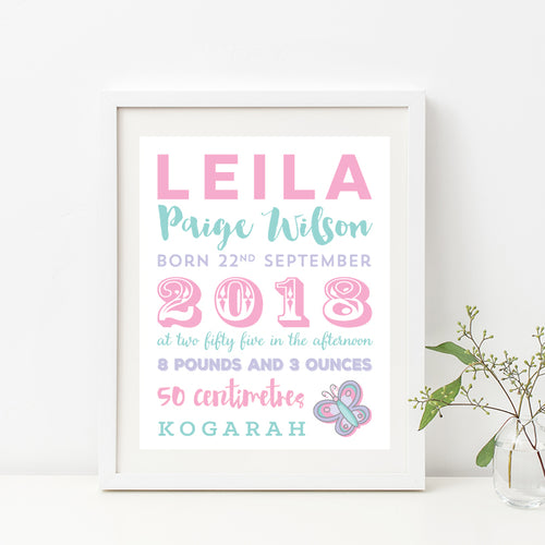 Flutterby Butterfly Birth Print