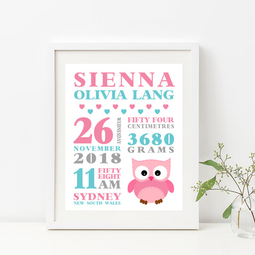 Hoot Hoot Birth Print