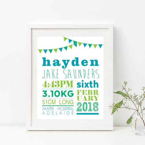 Bunting Birth Print - Boy