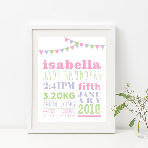 Bunting Birth Print - Girl