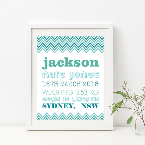 Chevron Typography Birth Print - Boy