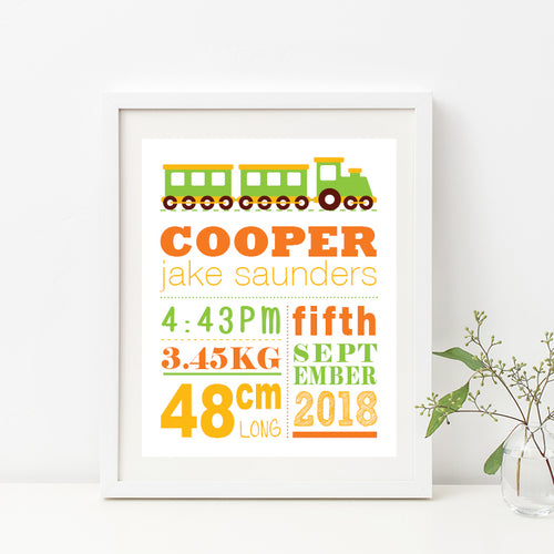 Train Typography Birth Print