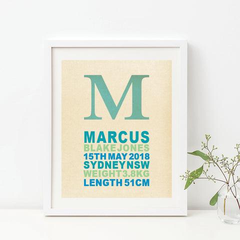 Straight Line Typography Birth Print - Boy