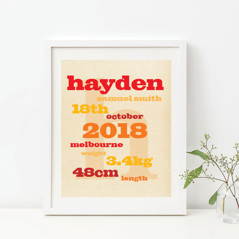 Straight Line Typography Birth Print - Boy