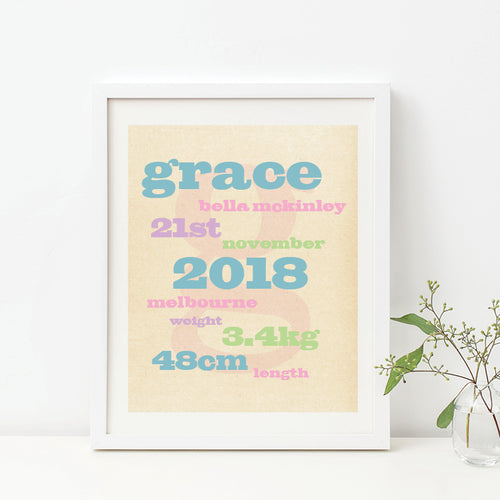 Vintage Typography Birth Print - Girl