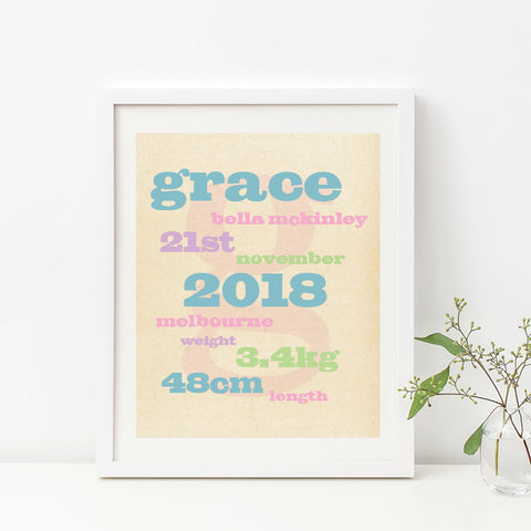 Bunting Birth Print - Girl