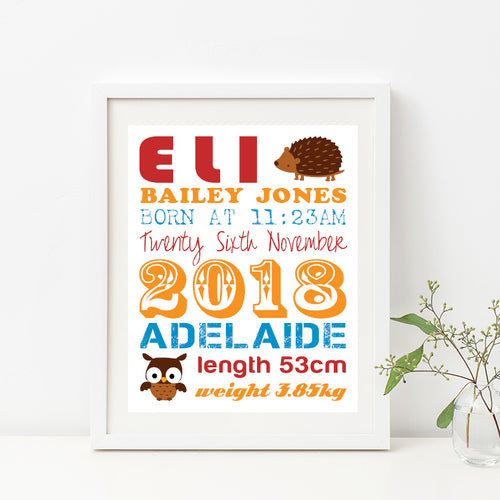 Woodland Friends Birth Print