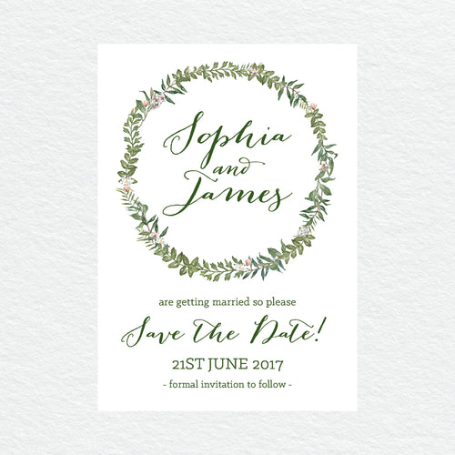 Botanical Wreath Save the Date Card