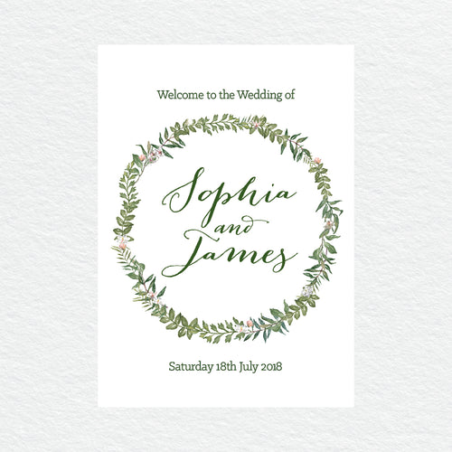 Botanical Wreath Welcome Sign