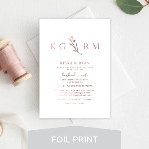 Floral Marsala Foil Invitation