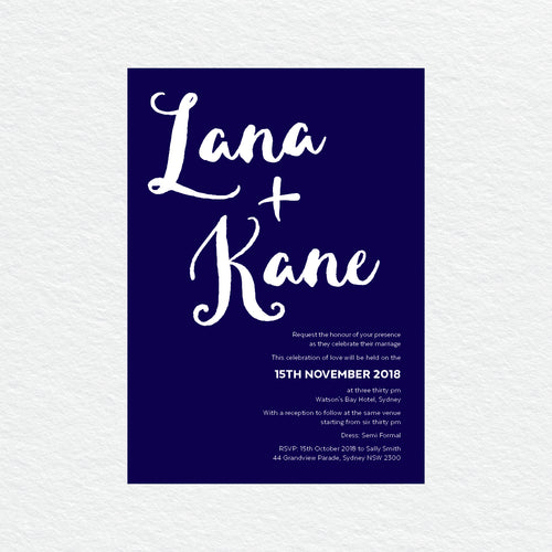 Deep Blue White Ink Invitation