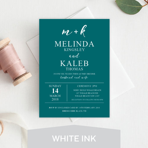 Ebony Script White Ink Invitation