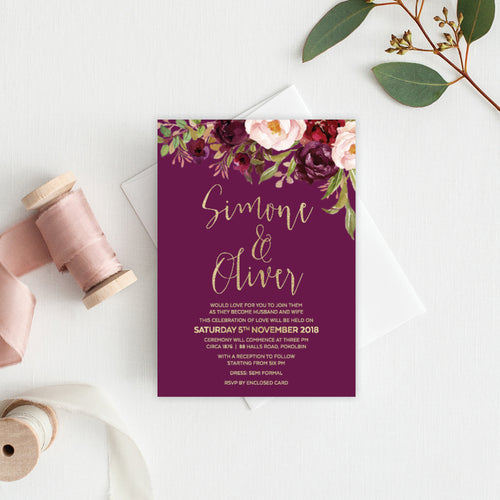 Floral Marsala Rectangle Invitation