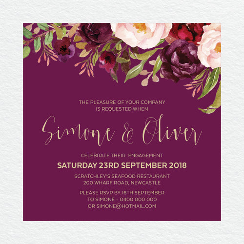 Floral Marsala Engagement Invitation