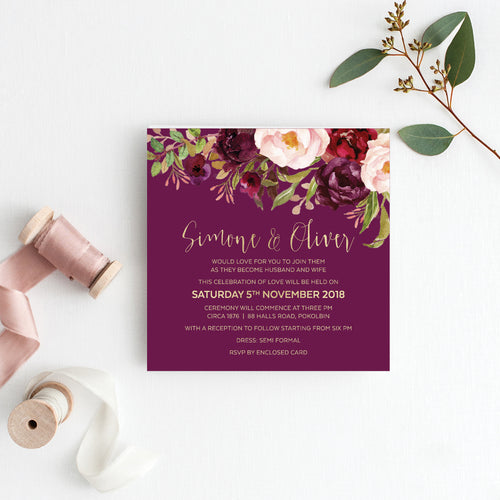 Floral Marsala Square Invitation