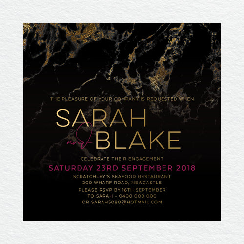 Gold Marble Engagement Invitation