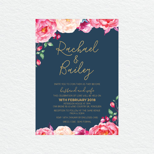 In Bloom (Navy) Rectangle Invitation