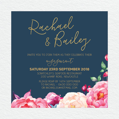 In Bloom (Navy) Engagement Invitation