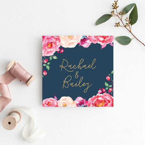 In Bloom (Navy) Square Invitation