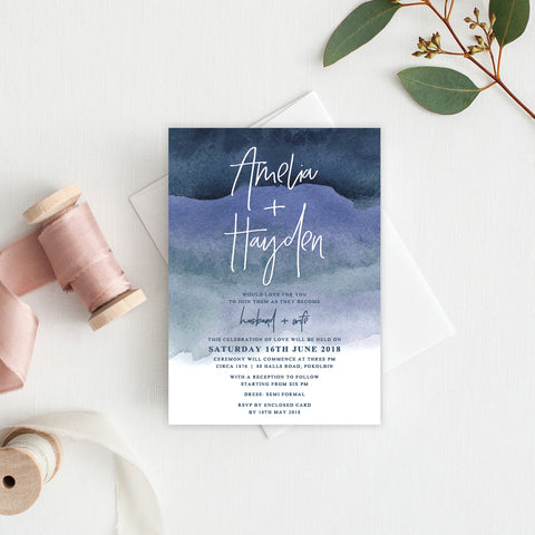 In Bloom (Navy) Rectangle Invitation