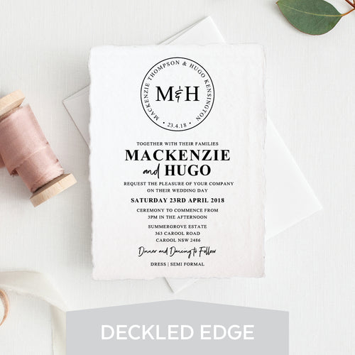 Modern Monogram Deckled Edge Invitation