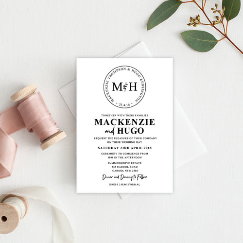 Modern Monogram Rectangle Invitation