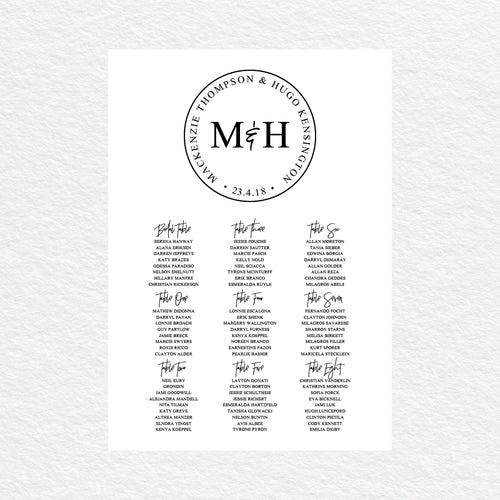 Modern Monogram Seating Chart