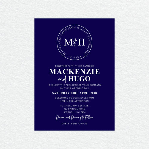 Modern Monogram White Ink Invitation