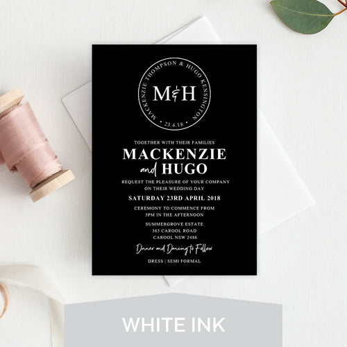 Modern Monogram White Ink Invitation